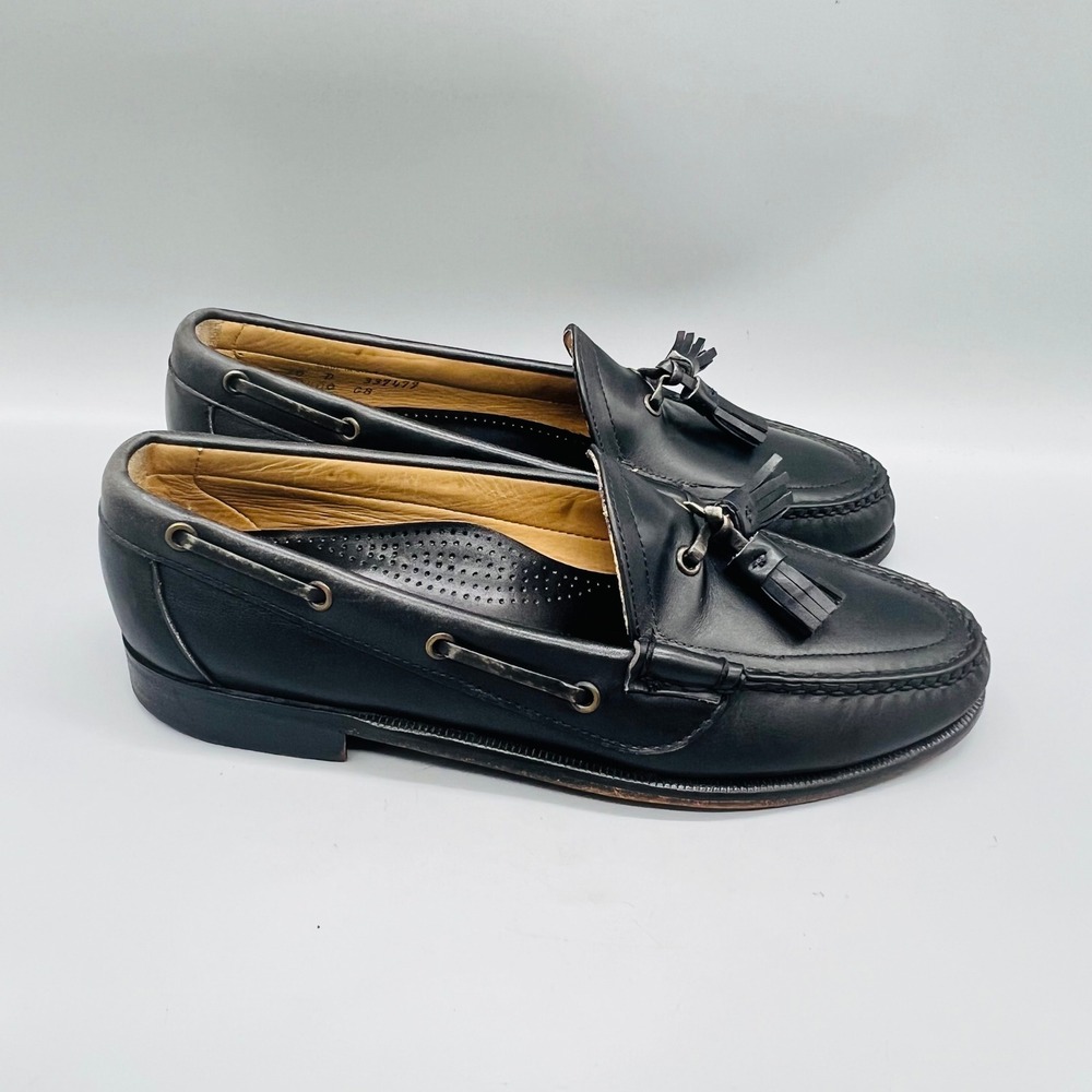 Cole Haan Loafers Mens 7 Black Leather Tassel Vintage Preppy Handsewn USA